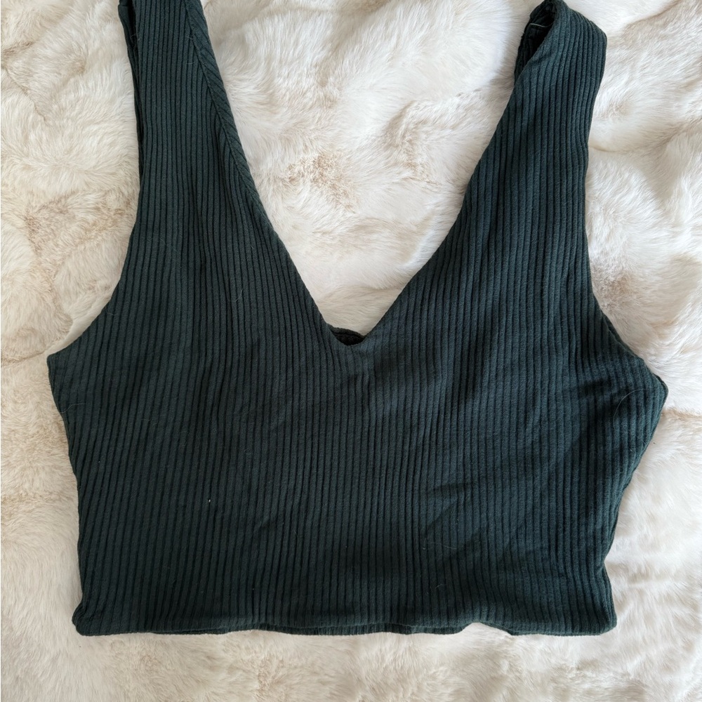 Amour Vert Green Ribbed Crop Tank Top